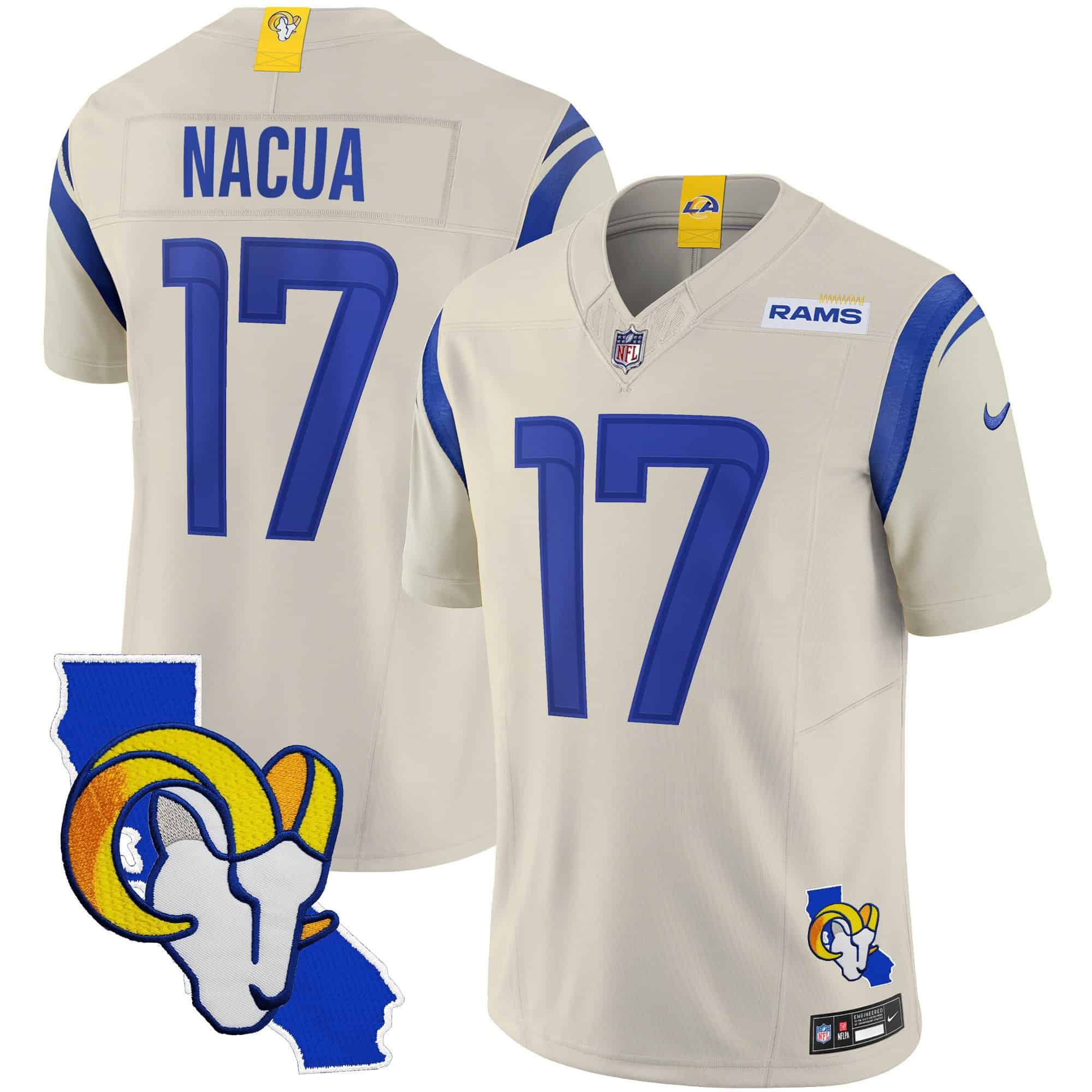 Men Los Angeles Rams 17 Nacua Grey 2024 Nike California Patch Vapor Limited NFL Jersey